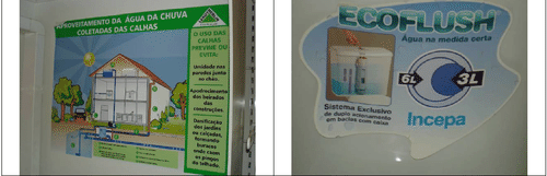 Description of Rainwater Harvesting Techniques (1) and a Sample Dual-Flush Water-Efficient Toilet (2) at at a Rio de Janeiro Hardware Store.