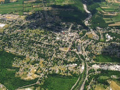 An aerial photo of Bellefonte, Pennsylvania, USA, representing a sprawling city.