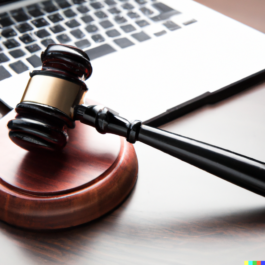 Gavel next to a laptop